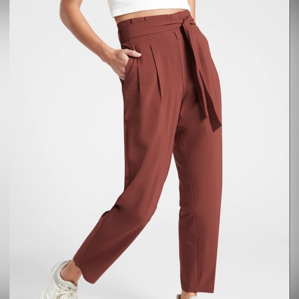 Athleta Skyline II Terracotta‎ High Rise Belted Pleated Ankle Performance Pants